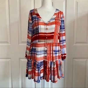 Anthropologie Maeve Orange and Blue Plaid Peasant Blouse